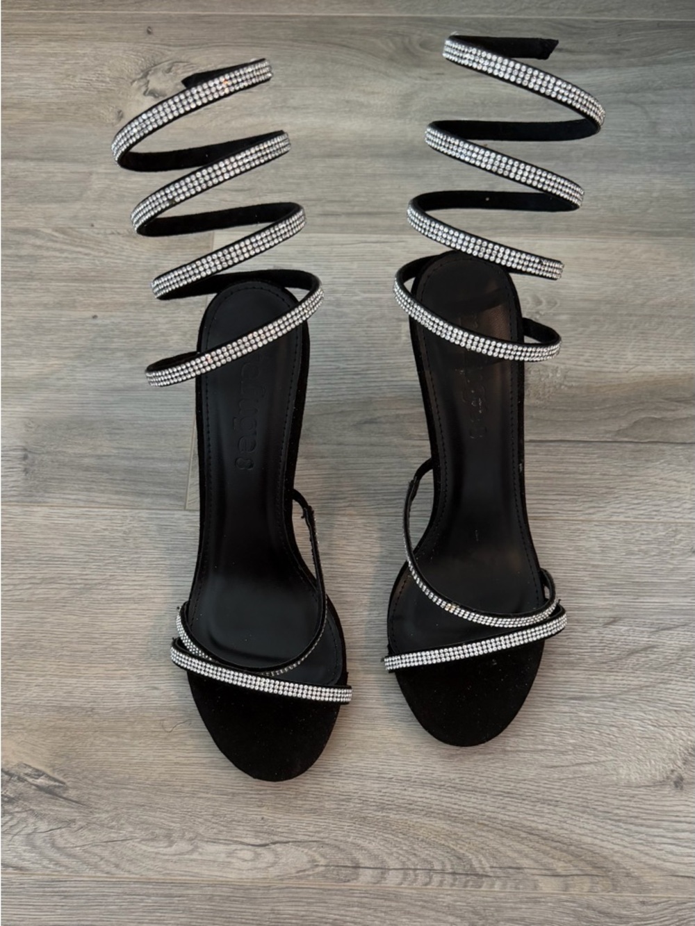 Elegant Black Spiral Strap Heels